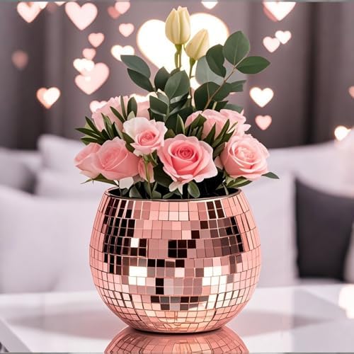 Rose Gold Mirror Disco Ball Vase Planter