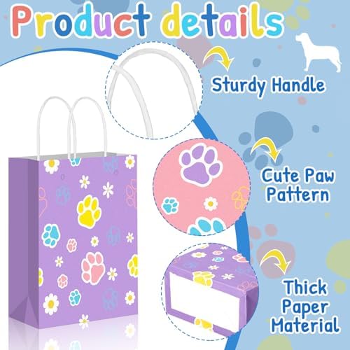 Kolldenn 24 Pcs Blue Dog Gift Bags with Handles