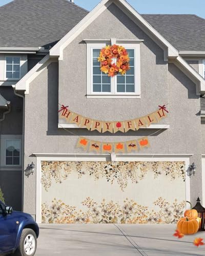 IDOWMAT Autumn Leaves Flower Garage Door Cover 7x8ft