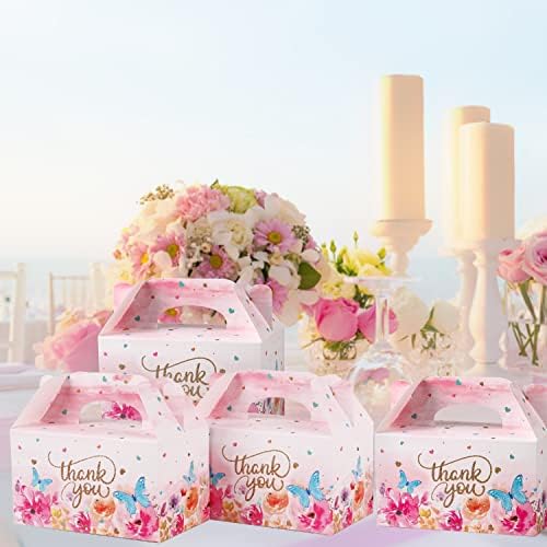 Thank You Treat Boxes 12 Pack Floral Gable Gift Boxes with Handles