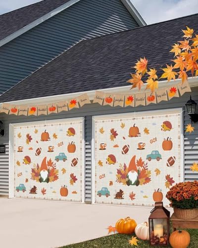 Fall Garage Door Banner 7x8 ft Gnome Pumpkin Decoration