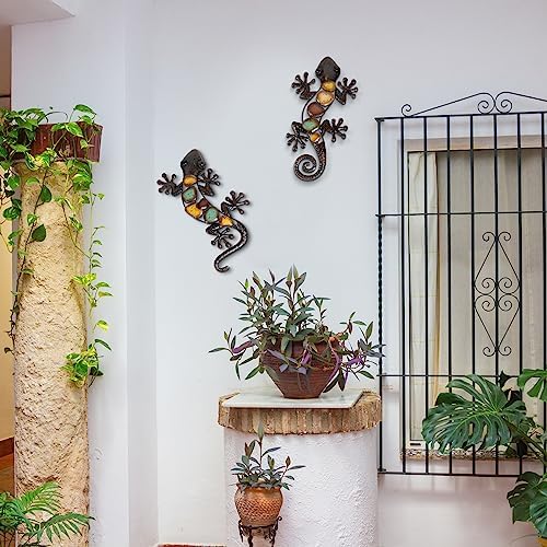 LIFFY Metal Gecko Wall Decor 2 Pack Large 15 Inch