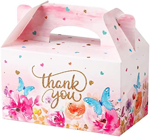 Thank You Treat Boxes 12 Pack Floral Gable Gift Boxes with Handles