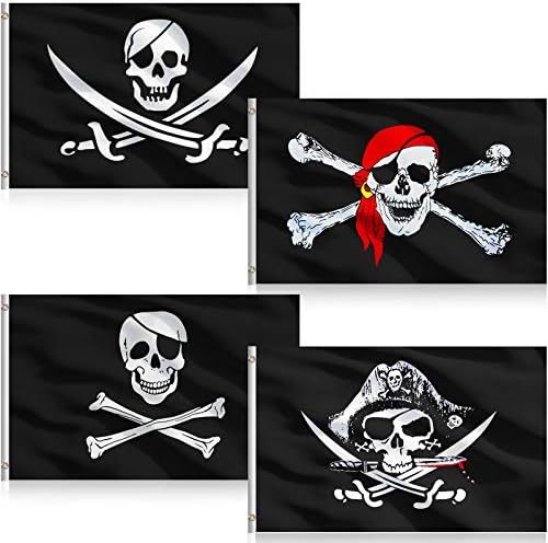 4 Pirate Flags Jolly Roger Halloween Decorations