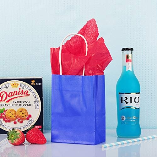 AWELL Small Blue Paper Bag with Handle 6x45x25 Inch for Wedding