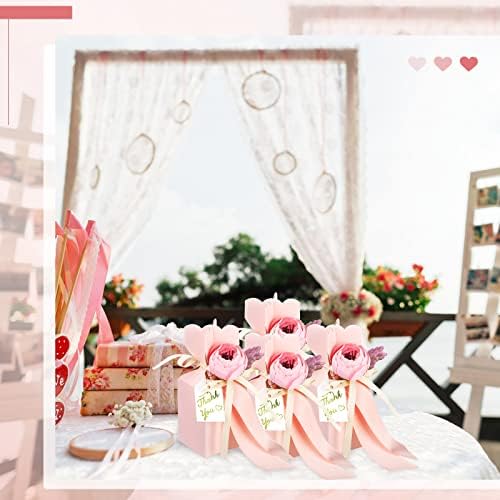 TaoBary 50 Pcs Pink Wedding Gift Boxes with Bow and Flower