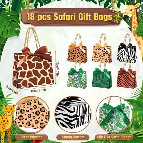 Eersida 18 Pcs Safari Animal Print Gift Bags with Handles