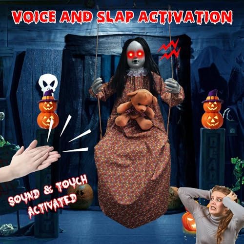 Scary Halloween Hanging Girl Prop with Sound and Light