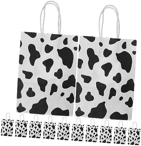 12pcs Cow Print Kraft Paper Bags for Parties and Gifts
