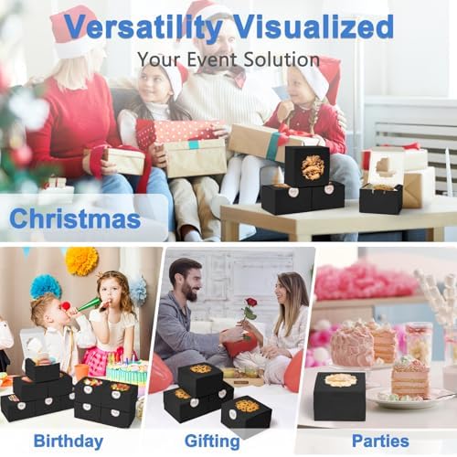Shallive 4-Inch Cookie Boxes 25 Pcs Black Gift Box