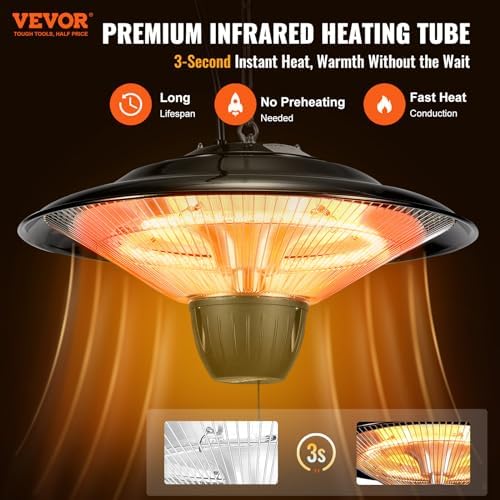 VEVOR Hanging Patio Heater 1500W Infrared Ceiling Heater