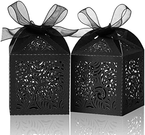 COTOPHER 100Pcs Laser Cut Black Favor Boxes