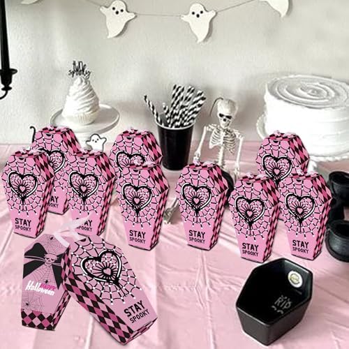 HOMEZZO 24 Pink Spider Web Coffin Boxes Halloween Decor