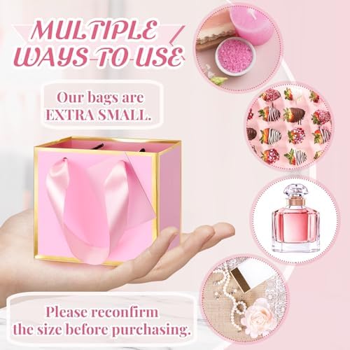 Yeaqee 50 Pcs Mini Metallic Foil Gift Bags with Handles Pink Gold