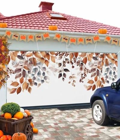 Brown Eucalyptus Leaves Garage Door Cover 7x8ft