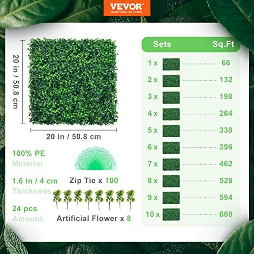 VEVOR 24PCS 20x20 Artificial Boxwood Panels Privacy Screen