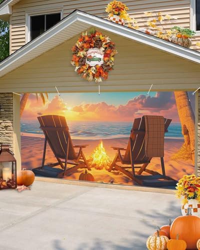 Autumn Bonfire Chair Garage Door Cover 7x8ft with Grommets