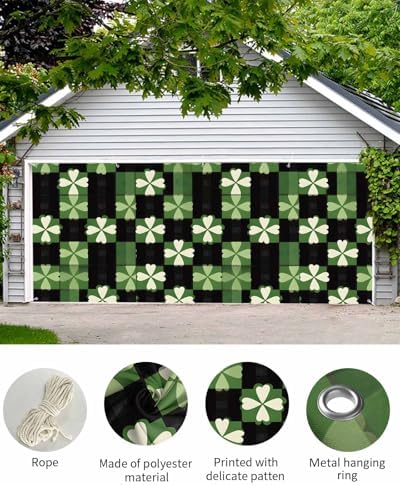 7x8ft St Patricks Day Plaid Garage Door Cover with Grommets