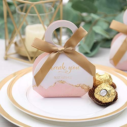 DORIS HOME 50 Pcs Pink Wedding Favor Boxes with Ribbons