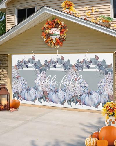 Thanksgiving Pumpkin Floral Garland Garage Door Cover 7x8ft