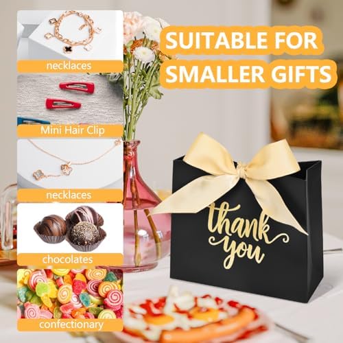 DECHISY 60 Pack Black Mini Gift Bags with Ribbon