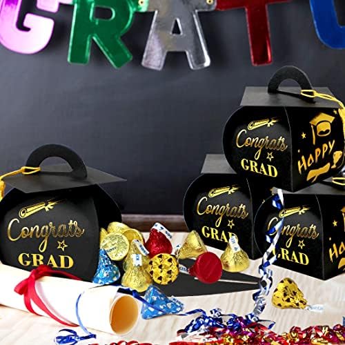 30 Pcs Black and Gold Graduation Cap Gift Boxes with Tassel