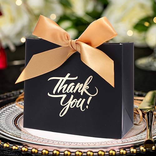 Yoption 50 Pcs Wedding Favor Boxes with Gold Bow
