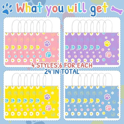 Kolldenn 24 Pcs Blue Dog Gift Bags with Handles