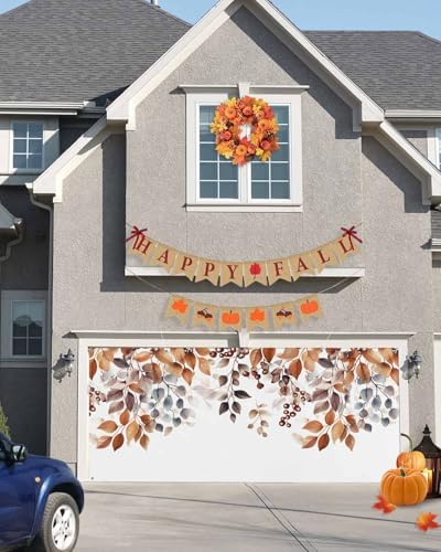 Brown Eucalyptus Leaves Garage Door Cover 7x8ft