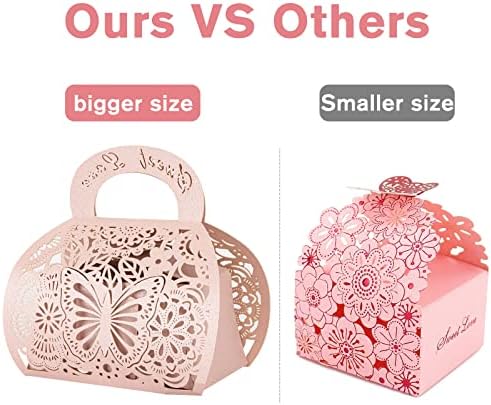 25PCS Pink Laser Cut Favor Boxes with Handle