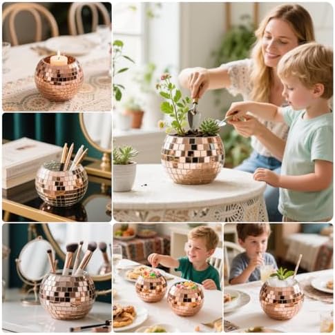 Rose Gold Mirror Disco Ball Vase Planter