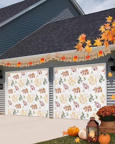 IDOWMAT Autumn Eucalyptus Leaf Garage Door Cover 7x8ft
