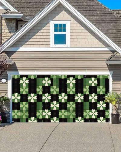7x8ft St Patricks Day Plaid Garage Door Cover with Grommets