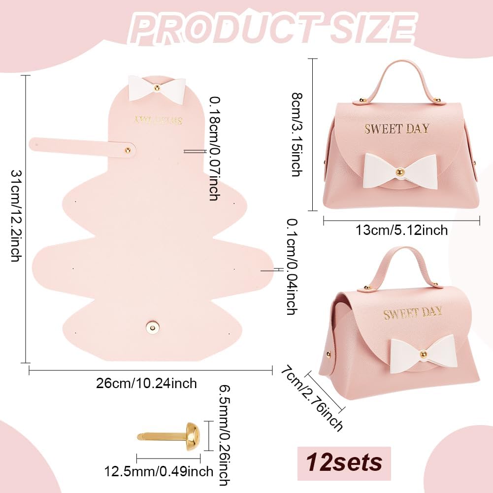 FINGERINSPIRE 12 Pack Light Pink PU Leather Bowknot Gift Boxes with Handle
