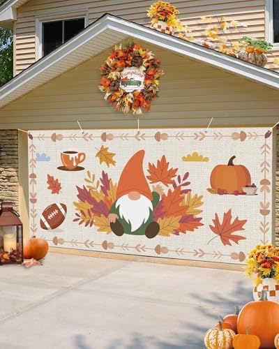Fall Garage Door Banner 7x8 ft Gnome Pumpkin Decoration