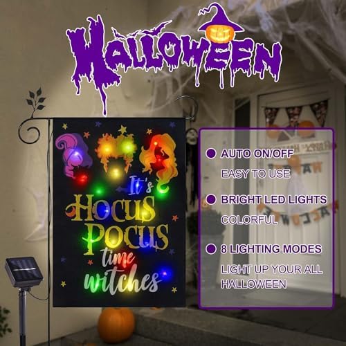 Solar Lighted Halloween Garden Flag Witches Decoration
