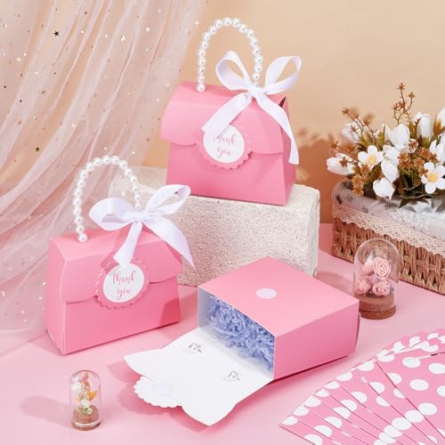 BENECREAT 16 Piece Pink Wedding Favor Box DIY Set