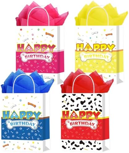 16 Pack Cartoon Dog Paw Gift Bags with Tissue Paper