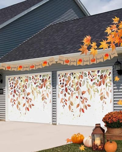 Watercolor Fall Leaves Garage Door Cover 7x8ft