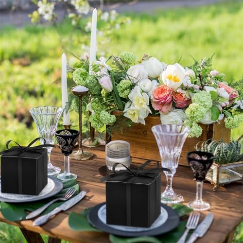 Adecortalk 100Pcs Black Gift Boxes with Ribbons