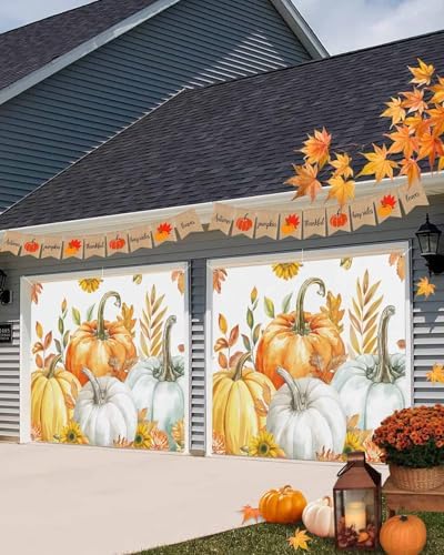 Thanksgiving Fall Pumpkin Floral Garage Door Cover 7x8ft