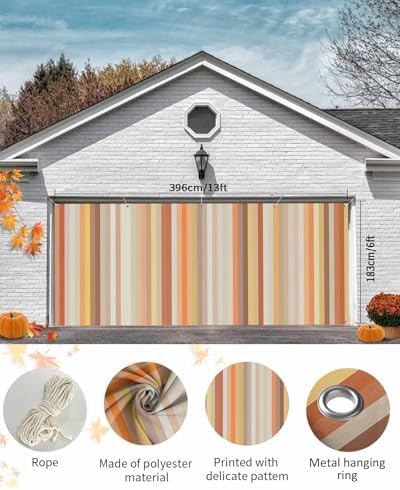 Geometric Orange Stripes Garage Door Cover 7x16ft Modern Decor