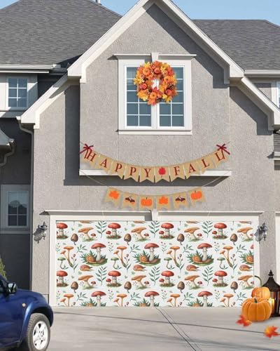 Pastoral Mushroom Garage Door Cover 7x8ft Hanging Banner