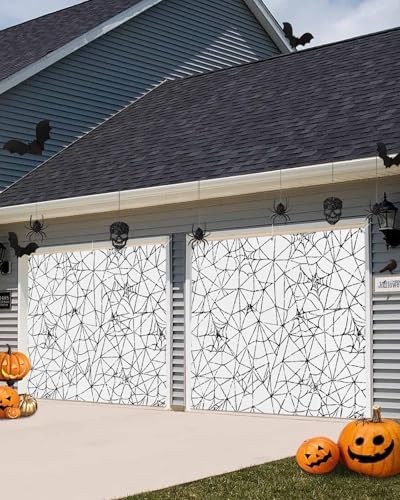 Scary Halloween Black Cobweb Garage Door Cover 7x8ft 1