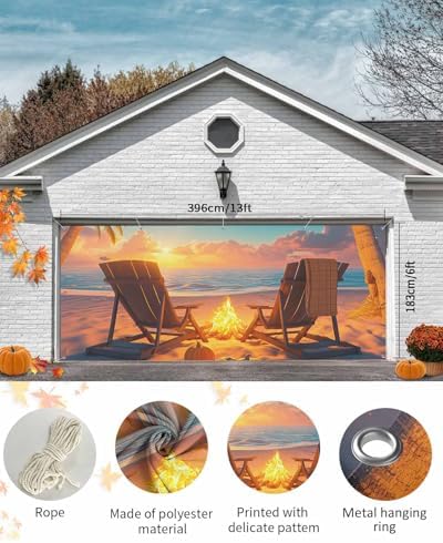 Autumn Bonfire Chair Garage Door Cover 7x8ft with Grommets