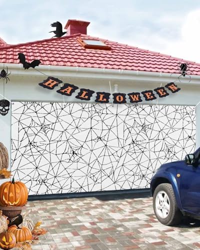 Scary Halloween Black Cobweb Garage Door Cover 7x8ft 1