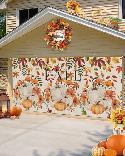 Autumn Orange Pumpkin Leaves Garage Door Cover 7x8ft