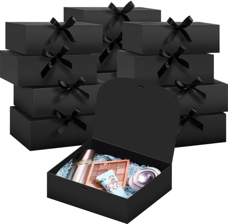 15 Pack Black Gift Boxes with Lids for Wedding and Party