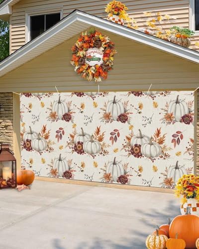 Thanksgiving Pumpkins Maple Leaf Garage Door Cover 7x8ft