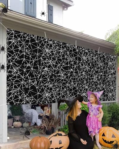 Scary Halloween Black Cobweb Garage Door Cover 7x8ft